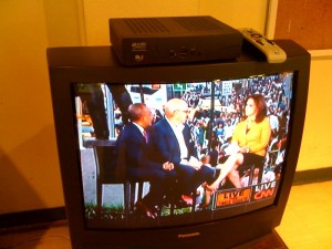 Skip Gates, Tavis Joyner and Soledad O'Brien on CNN (iPhone photo by RB)